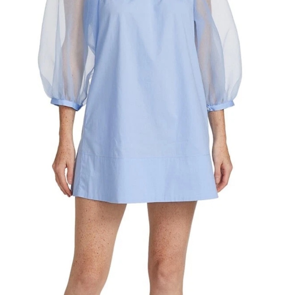 New STAUD Garden Puff-Sleeve Mini Dress French Blue Sz S MSRP $275 - Picture 3 of 4